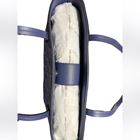 Karl Lagerfeld Paris NWT Blue Signature Karl Logo Maybelle Paris Tote P038) - Picture 6 of 12